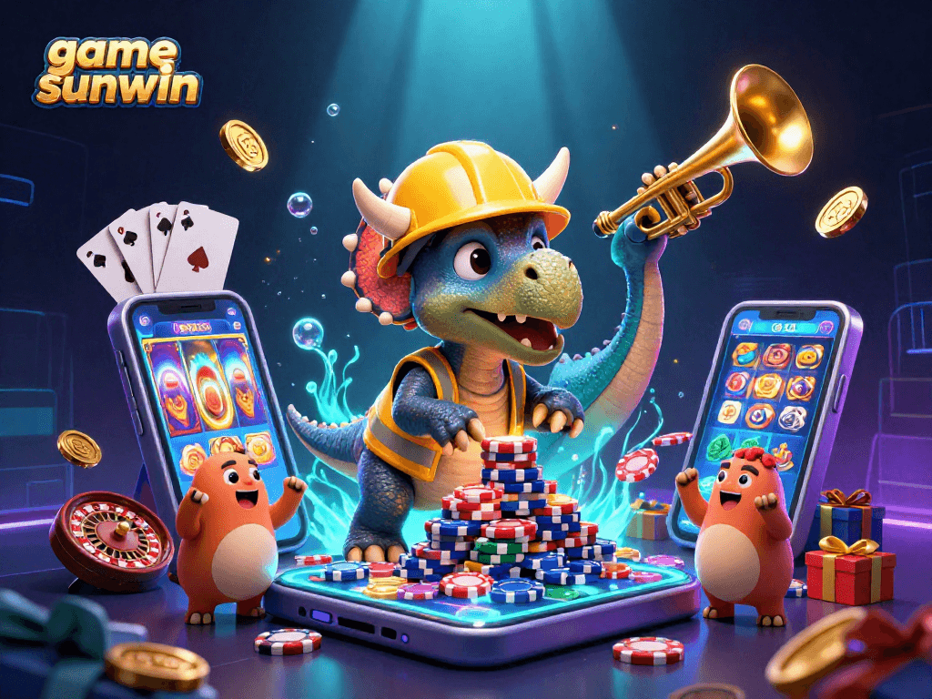 Engage with game sunwin through exciting casino adventures in this festive 3D scene.